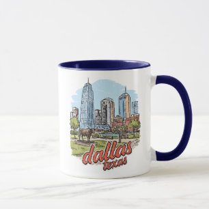 Dallas Texas Skyline Longhorn Retro Stadtansicht Tasse