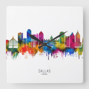 Dallas Texas Skyline Quadratische Wanduhr