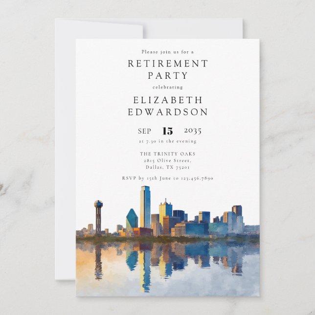 Dallas Texas Skyline Retirement Party Einladung (Vorderseite)