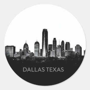 Dallas Texas Skyline Schwarz-Weiß-Stadtansicht Runder Aufkleber