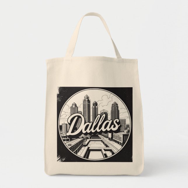 Dallas Texas Skyline Schwarz-Weiß-Stadtbild Tragetasche (Vorne)