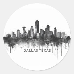 Dallas Texas Skyline Schwarz-Weiß-Stadtlandschaft Runder Aufkleber