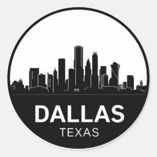 Dallas Texas Skyline Schwarz-Weiß-Stadtlandschaft Runder Aufkleber