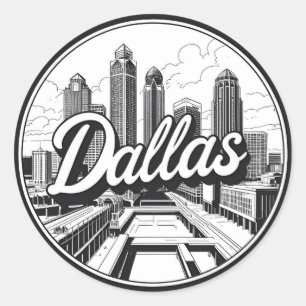 Dallas Texas Skyline Schwarz-Weiß-Stadtlandschaft Runder Aufkleber