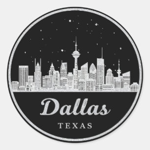 Dallas Texas Skyline Schwarzweiß Stadtlandschaft Runder Aufkleber