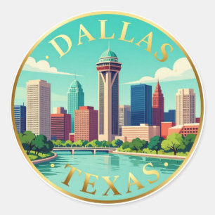 Dallas Texas Skyline und Reunion Tower Blick ✦ Runder Aufkleber