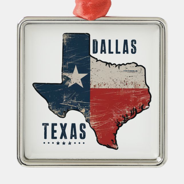 Dallas Texas Staat Map Flag Ornament Aus Metall (Vorne)