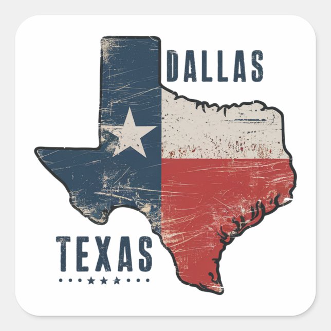 Dallas Texas Staat Map Flag Quadratischer Aufkleber (Vorderseite)