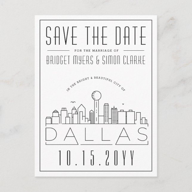 Dallas, Texas | Stilisierte Skyline Save the Date Postkarte (Vorderseite)