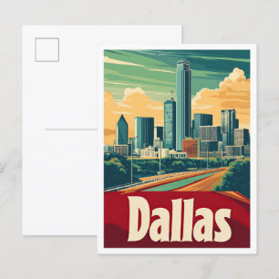 Dallas Texas USA Vintage Travel Illustration Postkarte