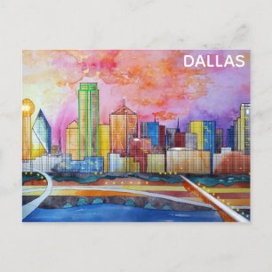 Dallas Texas Watercolor City Skyline Postkarte