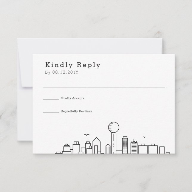 Dallas, Texas Wedding | Stilisierte Skyline-UAWG RSVP Karte (Vorderseite)