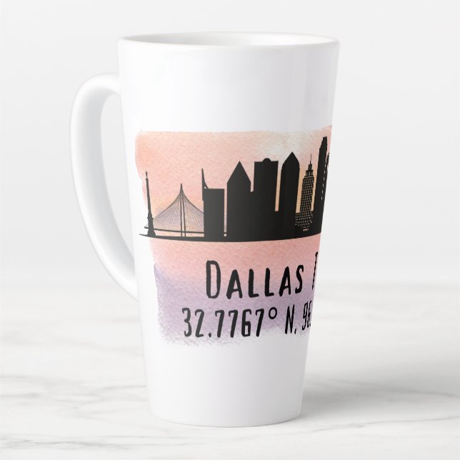 Dallas TX Skyline Latitude und Länge Milchtasse (Linke Ecke)