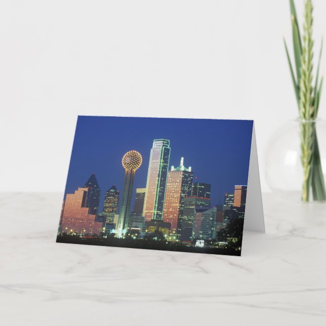 'Dallas, TX-Skyline nachts mit Wiedersehen Tower' Karte (Vorderseite)
