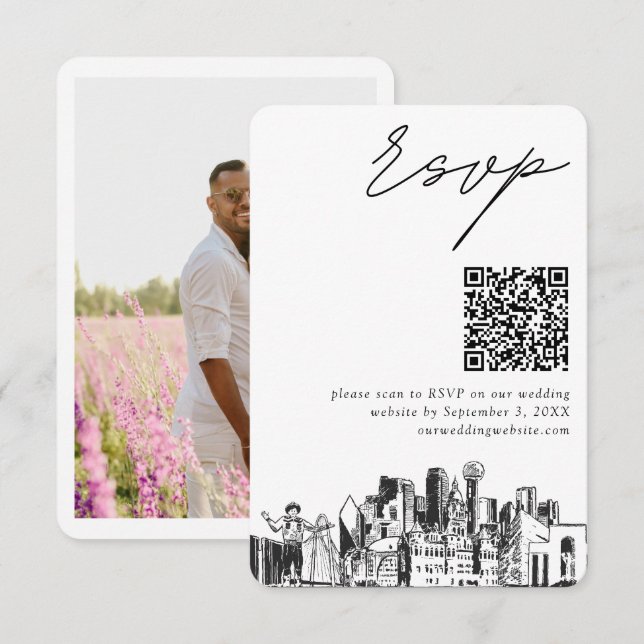 Dallas Wedding RSVP QR Code Small Enclosure Card Begleitkarte (Vorne/Hinten)