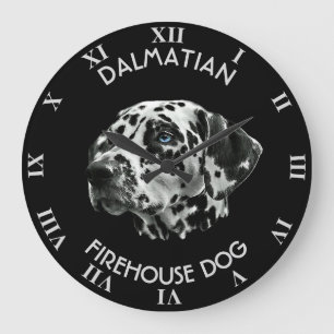 Dalmatian Black And White Firehouse Dog Große Wanduhr