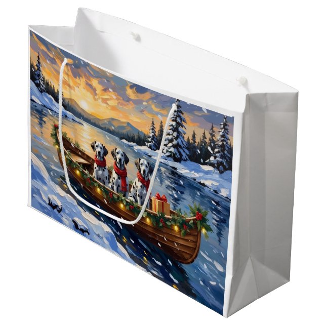 Dalmatian Christmas Boat Holiday Große Geschenktüte (Vorderseite Schrägansicht)