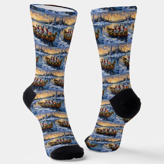 Dalmatian Christmas Boat Holiday Socken (Gewinkelt)
