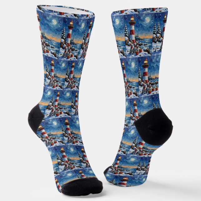 Dalmatian Christmas Lighthouse Holiday Socken (Gewinkelt)
