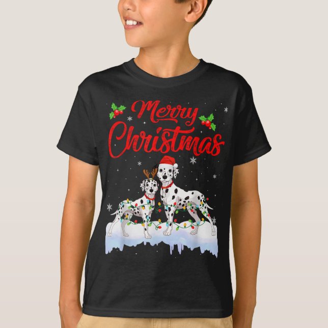 Dalmatian Dog Christmas Lights Funny Hat Santa Xma T-Shirt (Vorderseite)