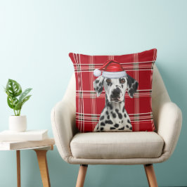 Dalmatian Dog Red Holiday Plaid Christmas Kissen