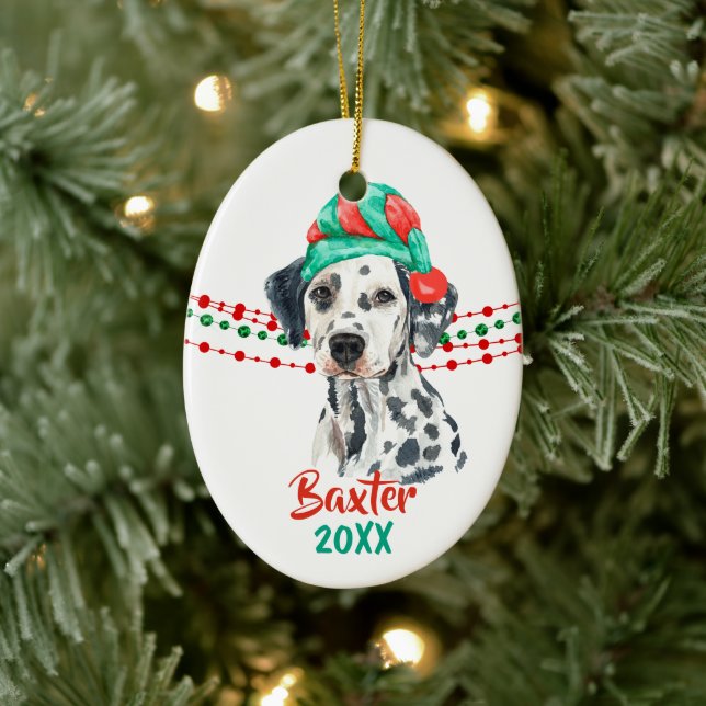 Dalmatian Dog Santa Hat Holiday String Beads Keramik Ornament (Baum)