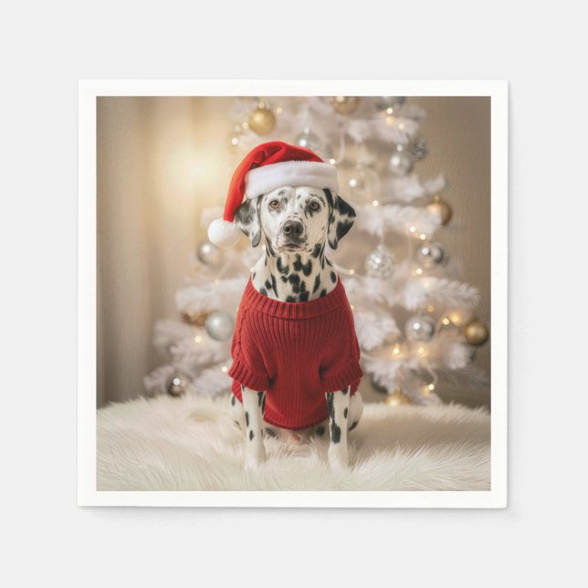 Dalmatian Dog Wearing a Red Christmas Sweater Serviette (Vorderseite)