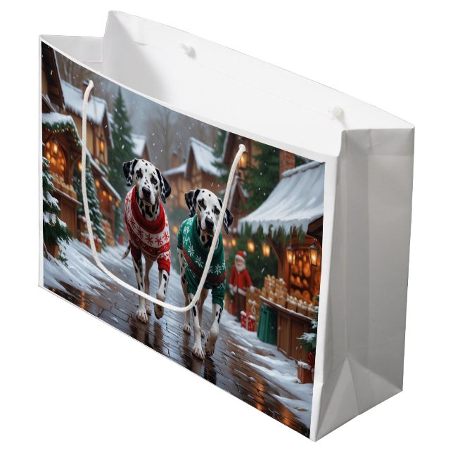 Dalmatian Dogs Christmas Snow Holiday  Große Geschenktüte (Vorderseite Schrägansicht)