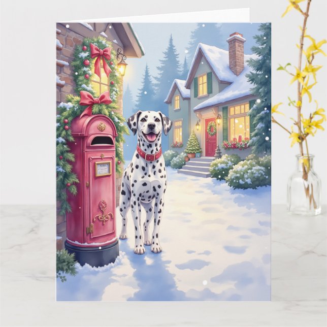 Dalmatian Festive Mailbox Christmas Art Karte (Gelbe Blume)
