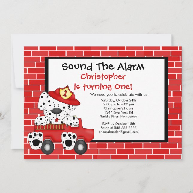 Dalmatian Fireman Fire Truck Birthday Party Einladung (Vorderseite)
