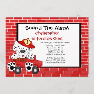 Dalmatian Fireman Fire Truck Birthday Party Einladung
