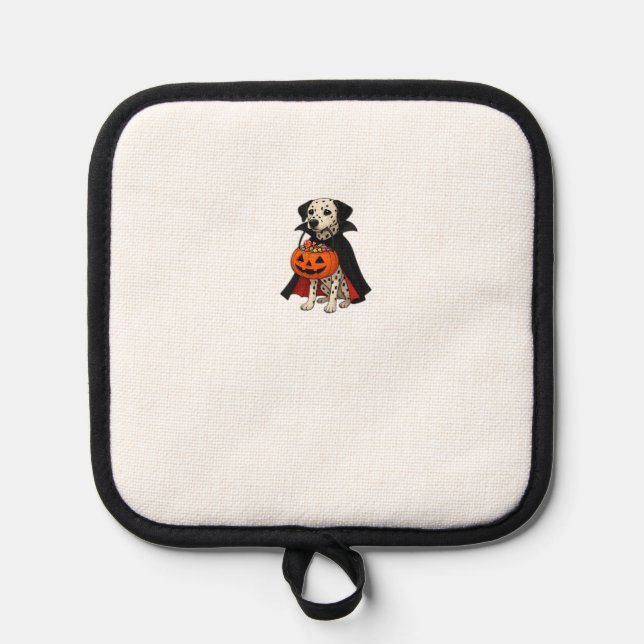 Dalmatian Halloween Vampire Dog with Pumpkin Baske Topflappen (Vorderseite)