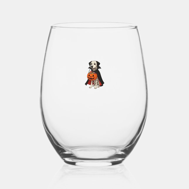 Dalmatian Halloween Vampire Dog with Pumpkin Baske Weinglas Ohne Stiel (Vorderseite)