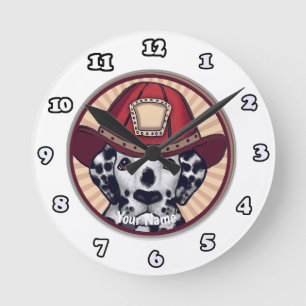 Dalmatian-Hund-Feuerwehrmann-Uhr Runde Wanduhr