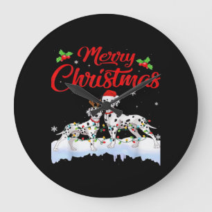 Dalmatian-Hund-Weihnachtsbeleuchtung Santa-Hut Xma Große Wanduhr