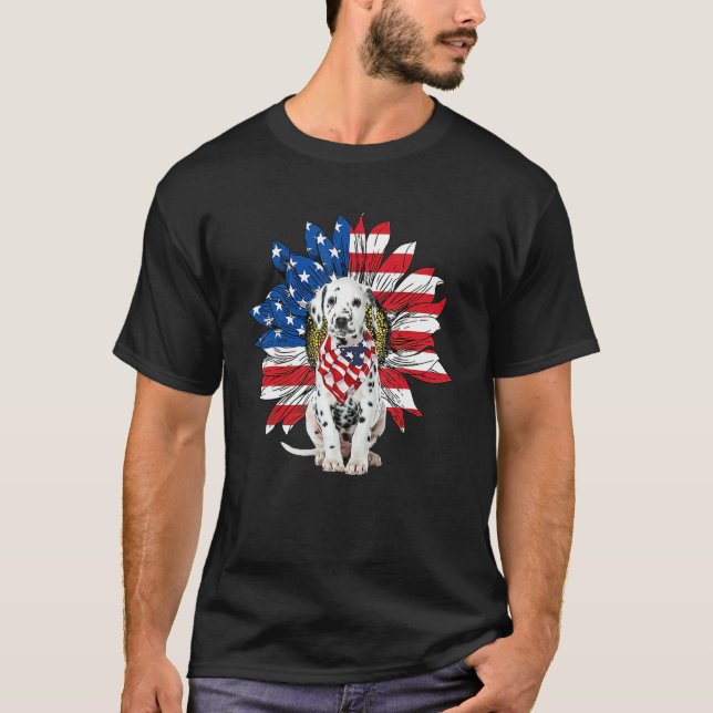 Dalmatian Patriot American Flag Sunflower Independ T-Shirt (Vorderseite)