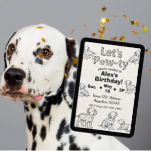 Dalmatian Pawty Schwarz-Weiß-Illustration zum Gebu Einladung