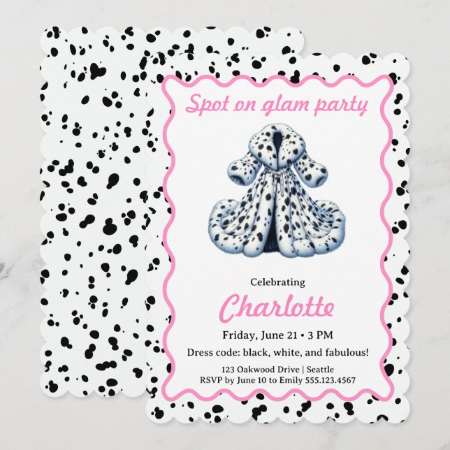 Dalmatian Print Birthday | Black and White party Einladung (Vorne/Hinten)