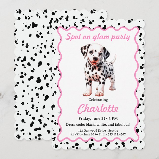Dalmatian Print Birthday | Black and White party Einladung (Vorne/Hinten)