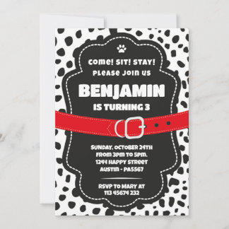 Dalmatian Spots Black Invitation for Birthday Einladung