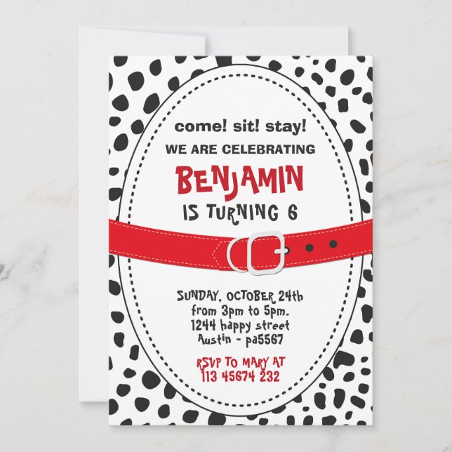 Dalmatian Spots Invitation for Birthday Party Dog  (Devant)