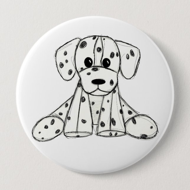 Dalmatian stuffed dog drawing outline simple black button (Vorderseite)