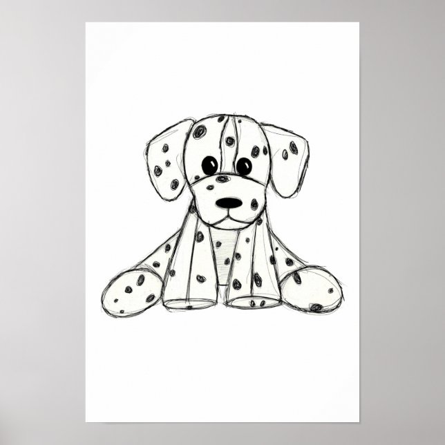Dalmatian stuffed dog drawing outline simple black poster (Vorne)