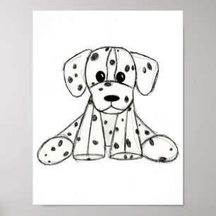 Dalmatian stuffed dog drawing outline simple black poster