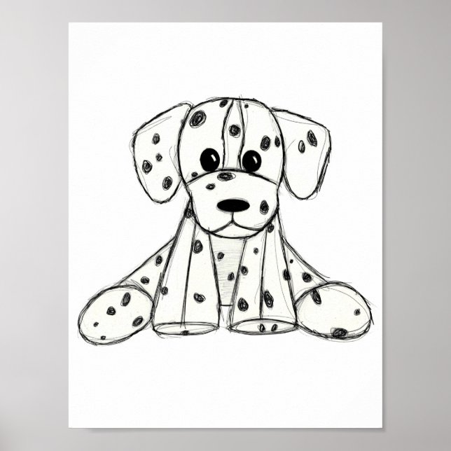 Dalmatian stuffed dog drawing outline simple black poster (Vorne)