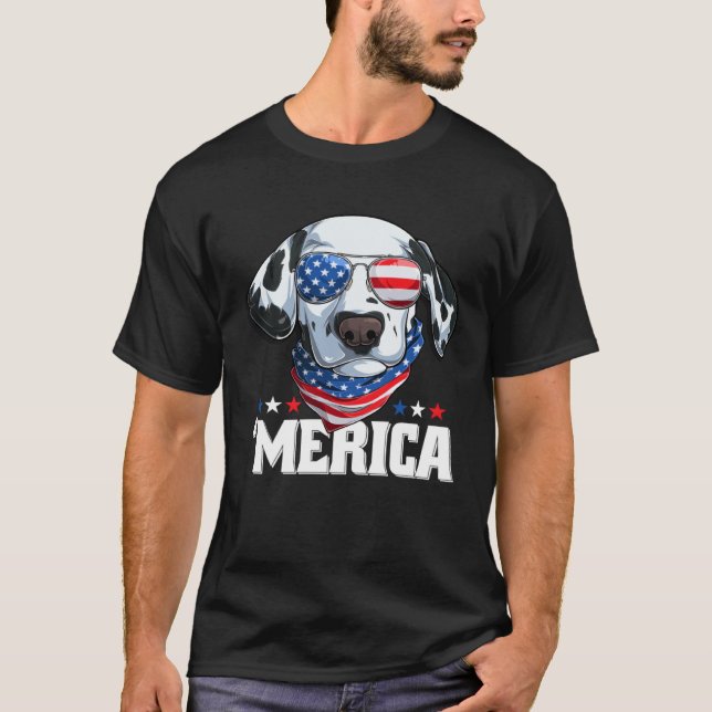Dalmatian Wearing America Glasses  Dog Dalmatian O T-Shirt (Vorderseite)