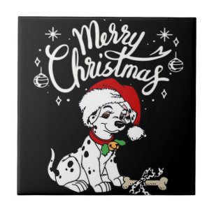 Dalmatian-Welpe mit Weihnachtsmannmütze Xmas  Fliese