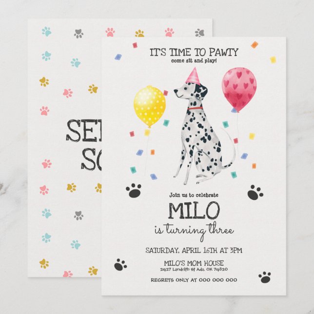 Dalmatie laisse un chien rusé Invitation Anniversa (Devant / Derrière)