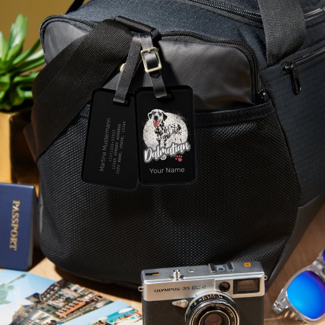 Dalmatier mit Paw Vintage Hund liebt Design Gepäckanhänger (Vorderseite & Rückseite)