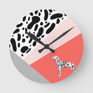 Dalmatiner Abstrakte Blockdrucke - Korallenrosa Runde Wanduhr